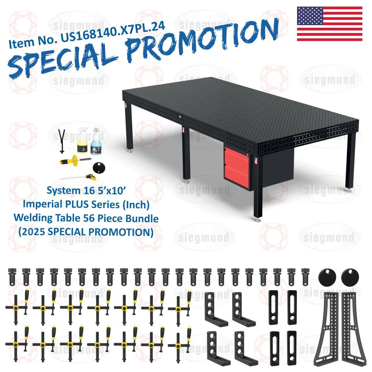 Siegmund 5'x10' (60"x120") 8.7 Plus Series System 16 Imperial Welding Table 56 Piece Bundle (2025 SPECIAL PROMOTION) - 1