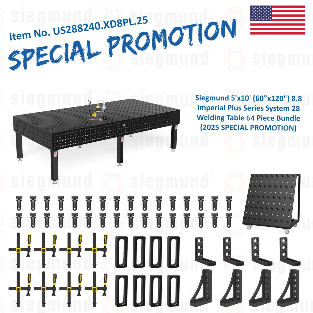 Siegmund 5'x10' (60"x120") 8.8 Plus Series System 28 Welding Table 63 Piece Bundle (2025 SPECIAL PROMOTION) - 1