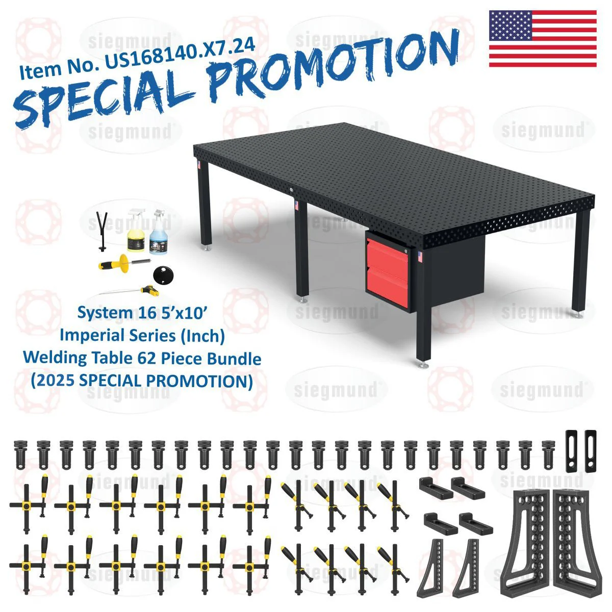 System 16 5'x10' (60"x120") Imperial 8.7 Series (Inch) Welding Table 62 Piece Bundle (2025 SPECIAL PROMOTION) - 1