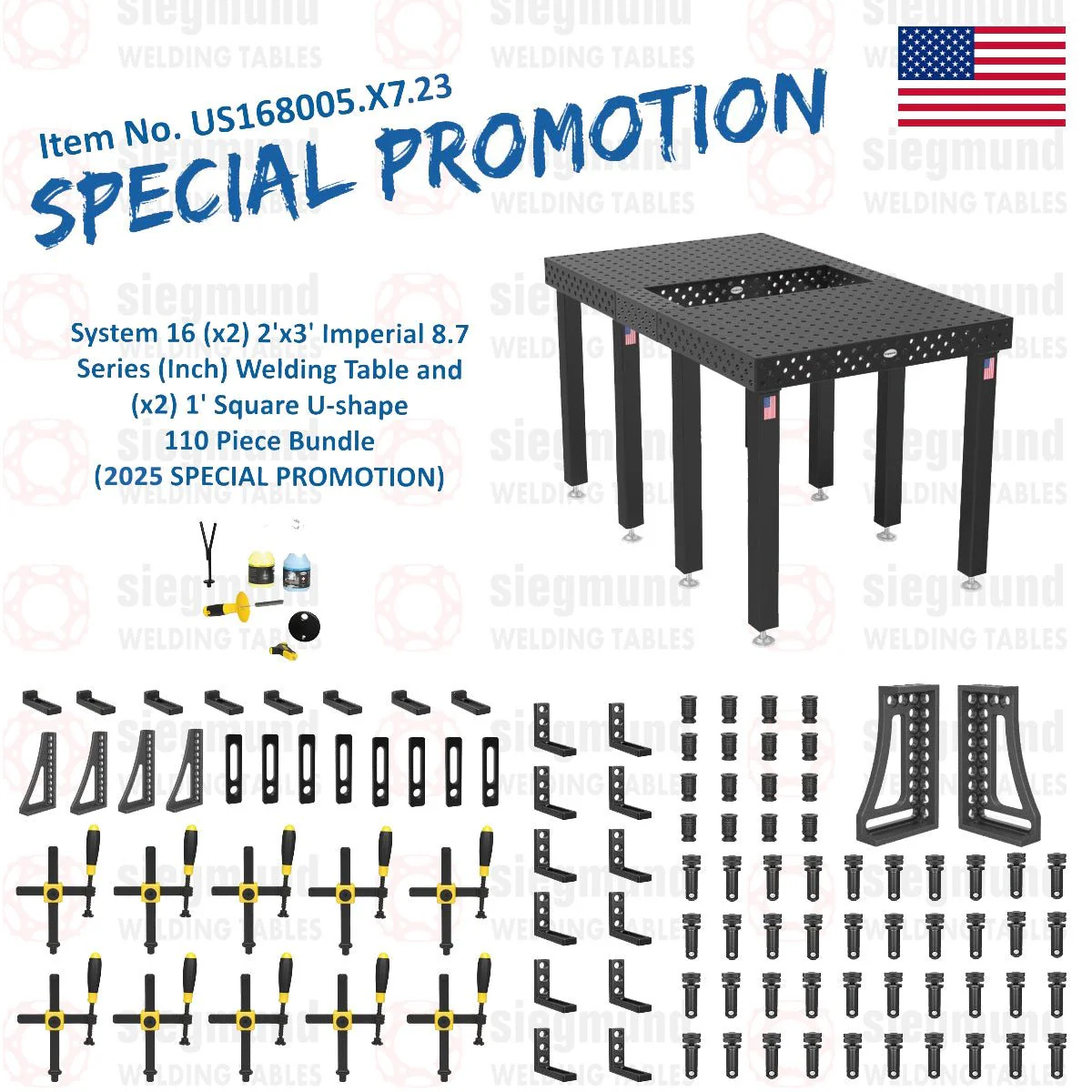 System 16 (x2) 2'x3' (24"x36") Imperial 8.7 Series (Inch) Welding Table and (x2) 1' Square U-shape 110 Piece Bundle (2025 SPECIAL PROMOTION) - 1