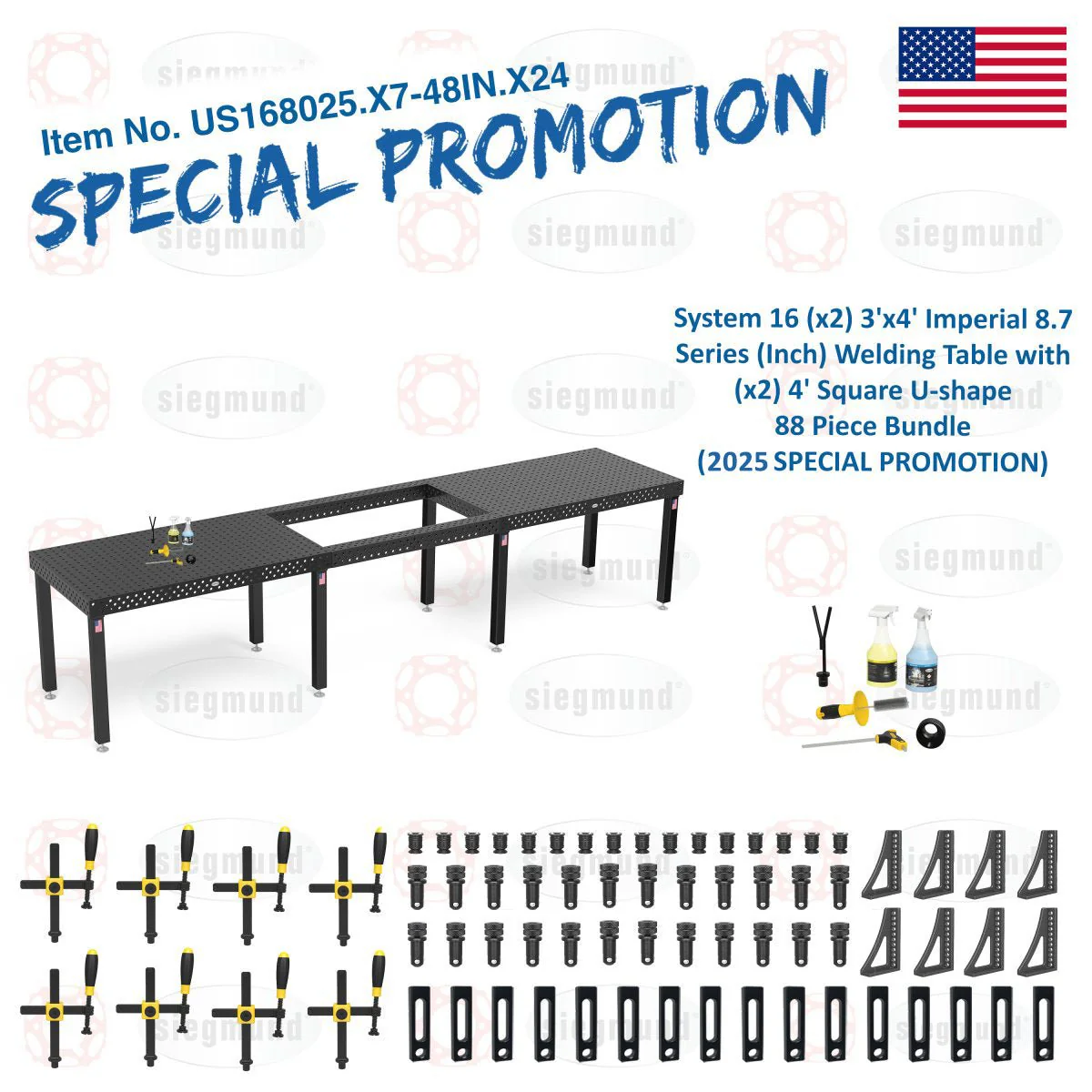 System 16 (x2) 3'x4' (36"x48") Imperial 8.7 Series (Inch) Welding Table and (x2) 4' Square U-shape 88 Piece Bundle (2025 SPECIAL PROMOTION) - 1
